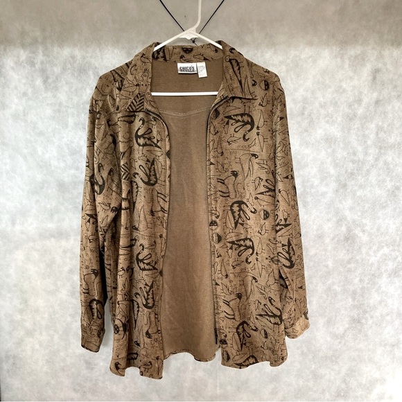 CHICOS DESIGN Shacket Jacket Egyptian Hieroglyphics Zip Womens 12 Chicos 2 - Picture 5 of 16